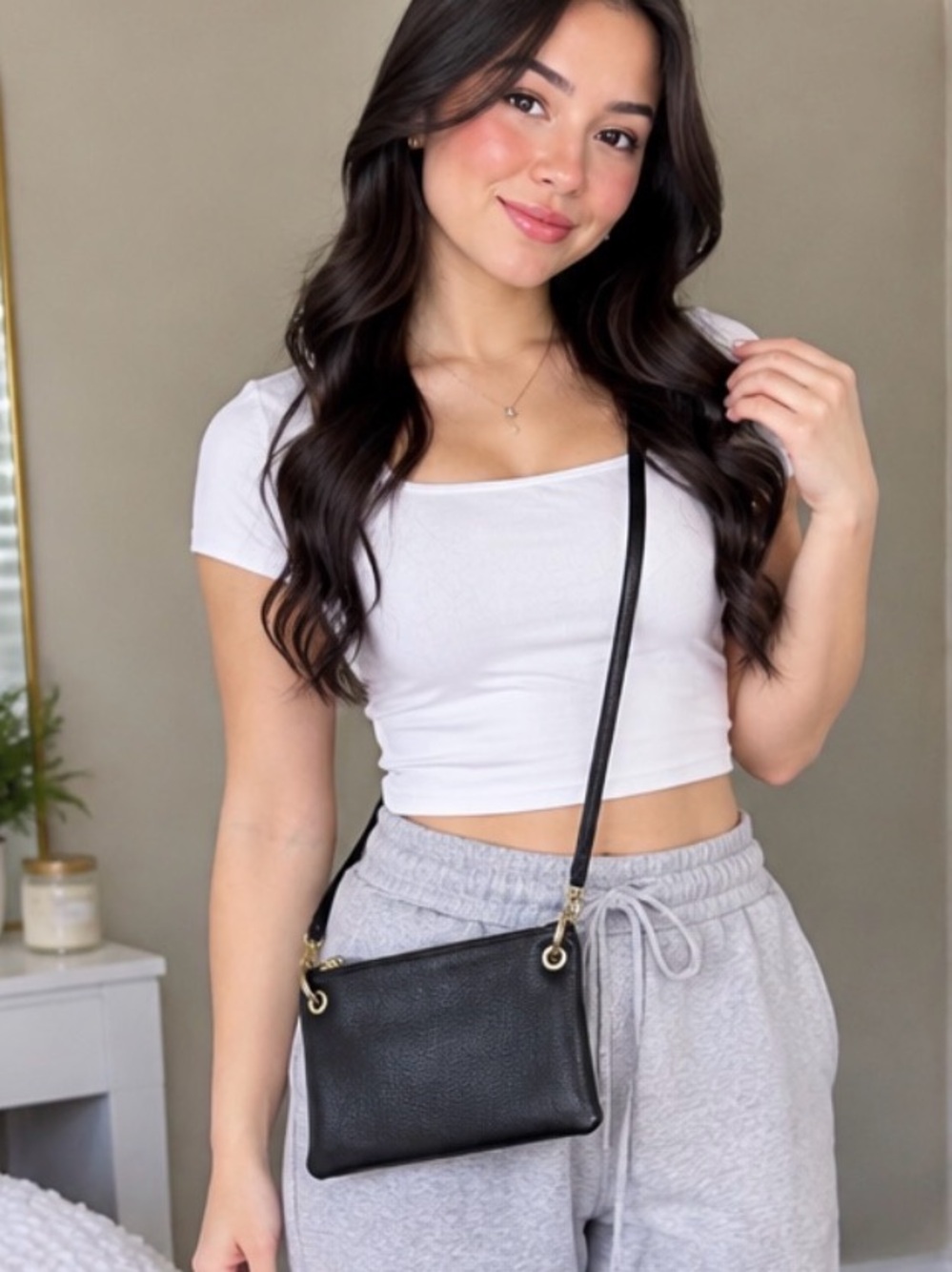 Everyday Black Pebbled Crossbody Bag - Minimal Shoulder Purse